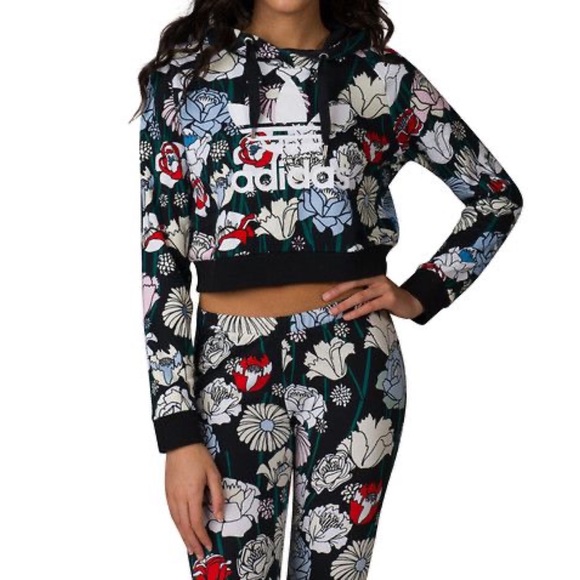 adidas floral crop hoodie